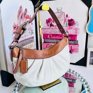 Coach Cream and Tan Leather Shoulder Bag